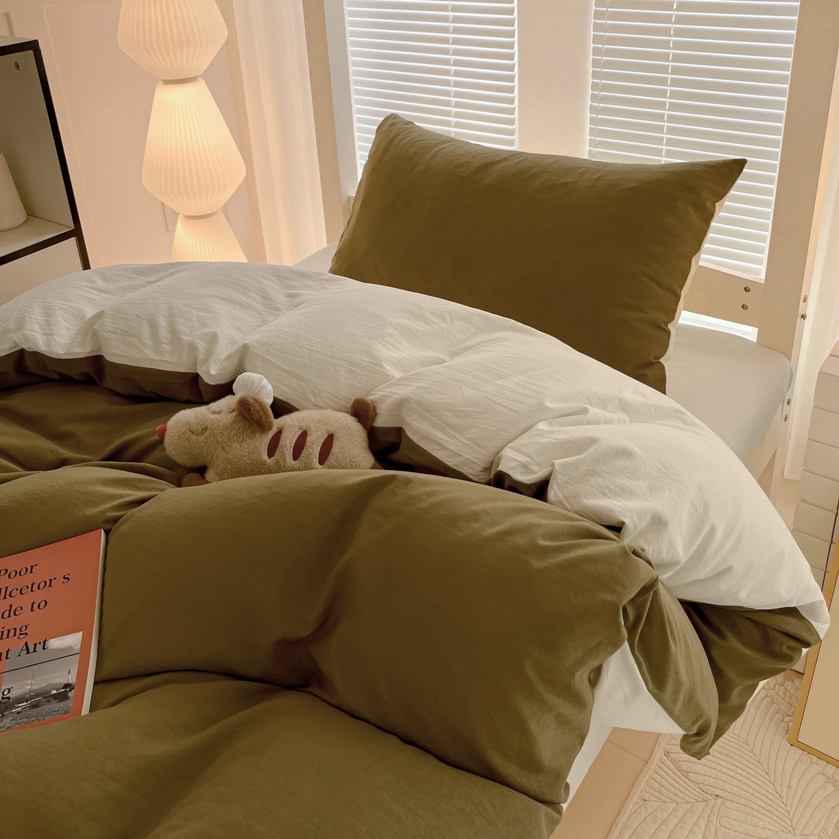 91家纺网 家纺一手货源 找家纺 纽缦家纺 2025新款纯色双拼水洗亲柔棉三件套宿舍三件套上下铺三件套 纯色双拼-秋色咖