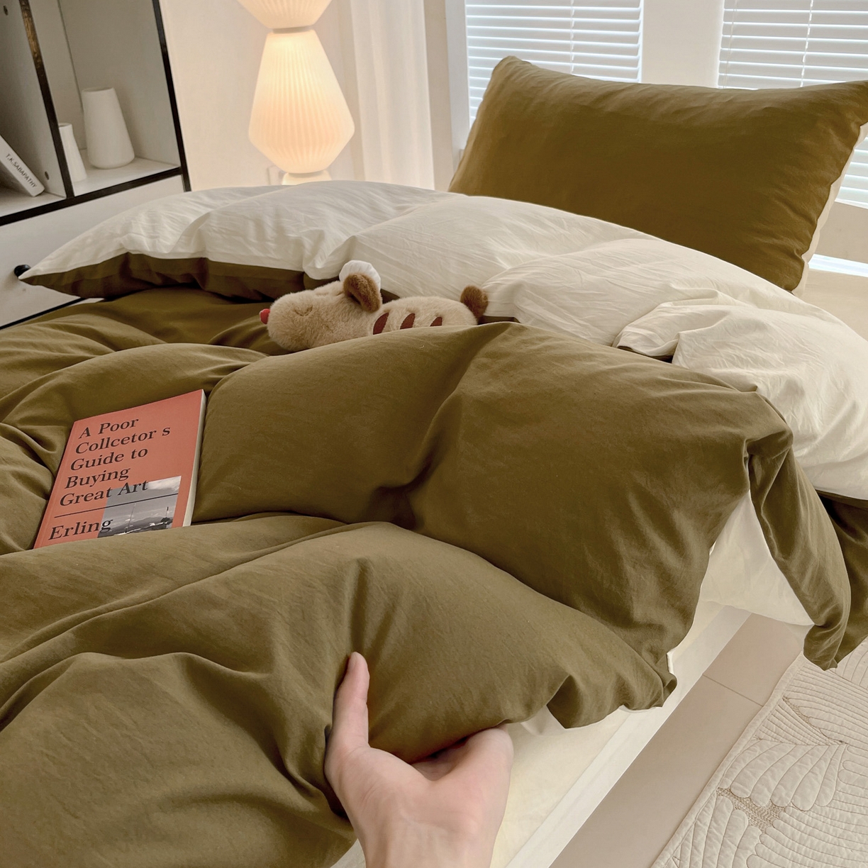 91家纺网 家纺一手货源 找家纺 纽缦家纺 2025新款纯色双拼水洗亲柔棉三件套宿舍三件套上下铺三件套 纯色双拼-秋色咖