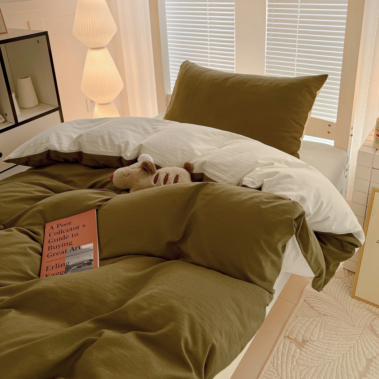 91家纺网 家纺一手货源 找家纺 纽缦家纺 2025新款纯色双拼水洗亲柔棉三件套宿舍三件套上下铺三件套 纯色双拼-秋色咖