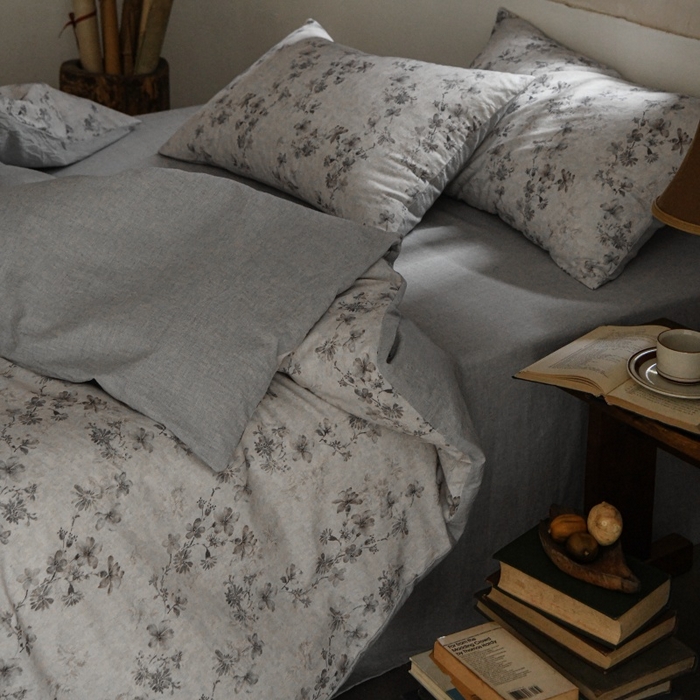 91家纺网 家纺一手货源 找家纺 羚羊语家纺 2025新款A类棉麻高支密原生棉花亚麻四件套复古色织数码印花文艺风绉绉汉麻亚麻自 空谷集