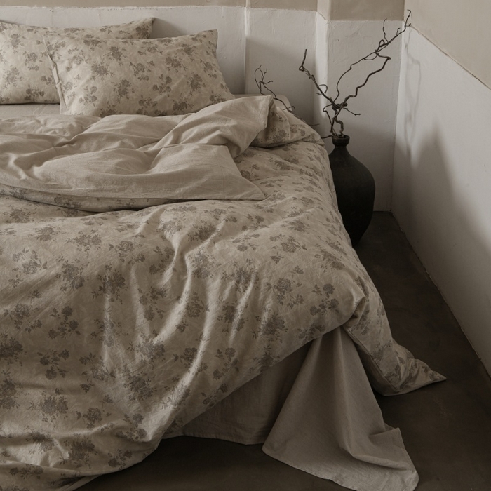 羚羊语家纺 2025新款A类棉麻高支密原生棉花亚麻四件套复古色织数码印花文艺风绉绉汉麻亚麻自 小重山