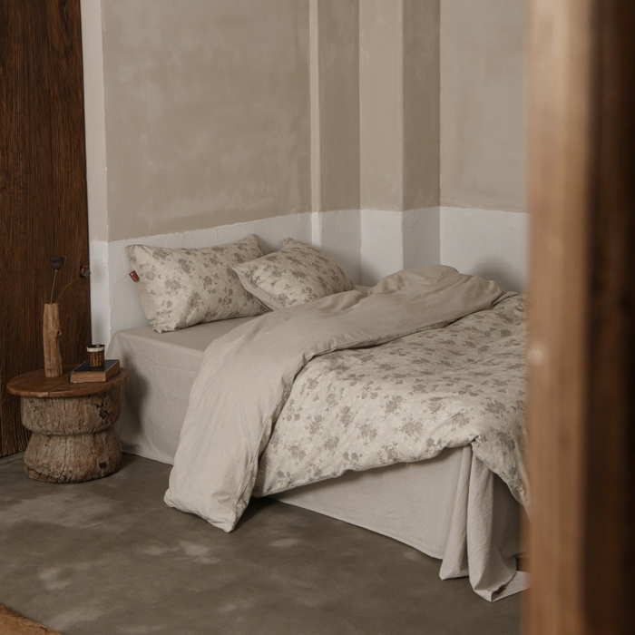 91家纺网 家纺一手货源 找家纺 羚羊语家纺 2025新款A类棉麻高支密原生棉花亚麻四件套复古色织数码印花文艺风绉绉汉麻亚麻自 小重山