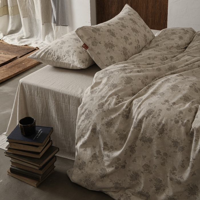 91家纺网 家纺一手货源 找家纺 羚羊语家纺 2025新款A类棉麻高支密原生棉花亚麻四件套复古色织数码印花文艺风绉绉汉麻亚麻自 小重山