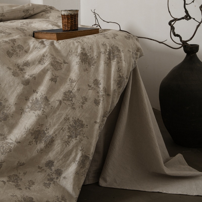 91家纺网 家纺一手货源 找家纺 羚羊语家纺 2025新款A类棉麻高支密原生棉花亚麻四件套复古色织数码印花文艺风绉绉汉麻亚麻自 小重山