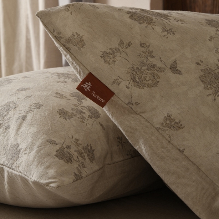 91家纺网 家纺一手货源 找家纺 羚羊语家纺 2025新款A类棉麻高支密原生棉花亚麻四件套复古色织数码印花文艺风绉绉汉麻亚麻自 小重山