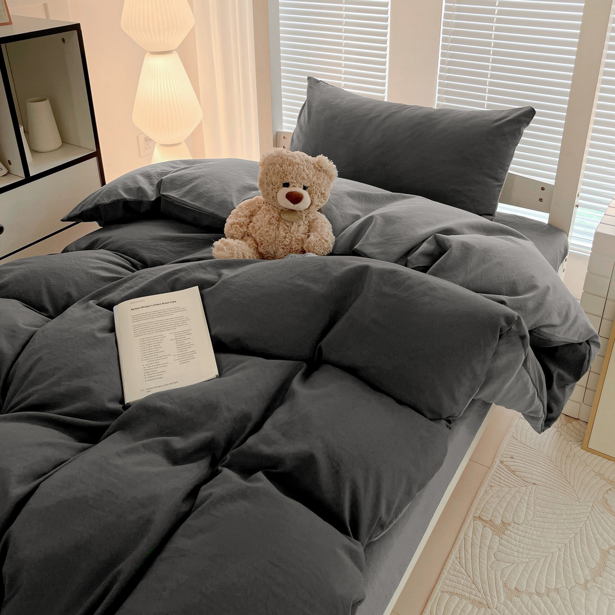 91家纺网 家纺一手货源 找家纺 纽缦家纺 2025新款纯色双拼水洗亲柔棉三件套宿舍三件套上下铺三件套 纯色双拼-深浅灰