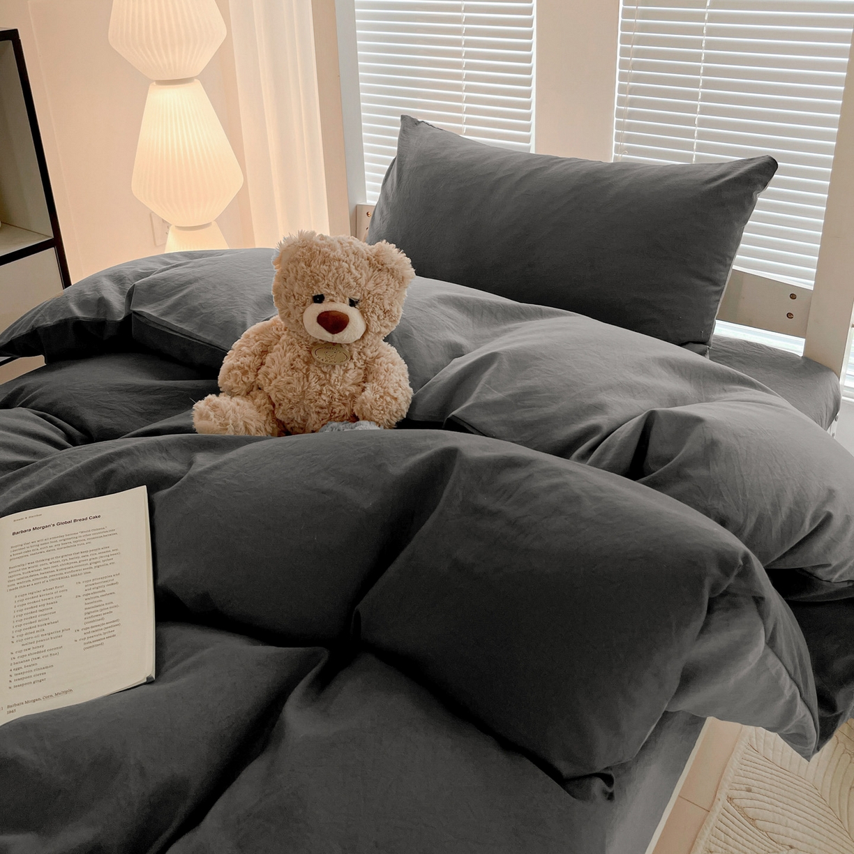 91家纺网 家纺一手货源 找家纺 纽缦家纺 2025新款纯色双拼水洗亲柔棉三件套宿舍三件套上下铺三件套 纯色双拼-深浅灰