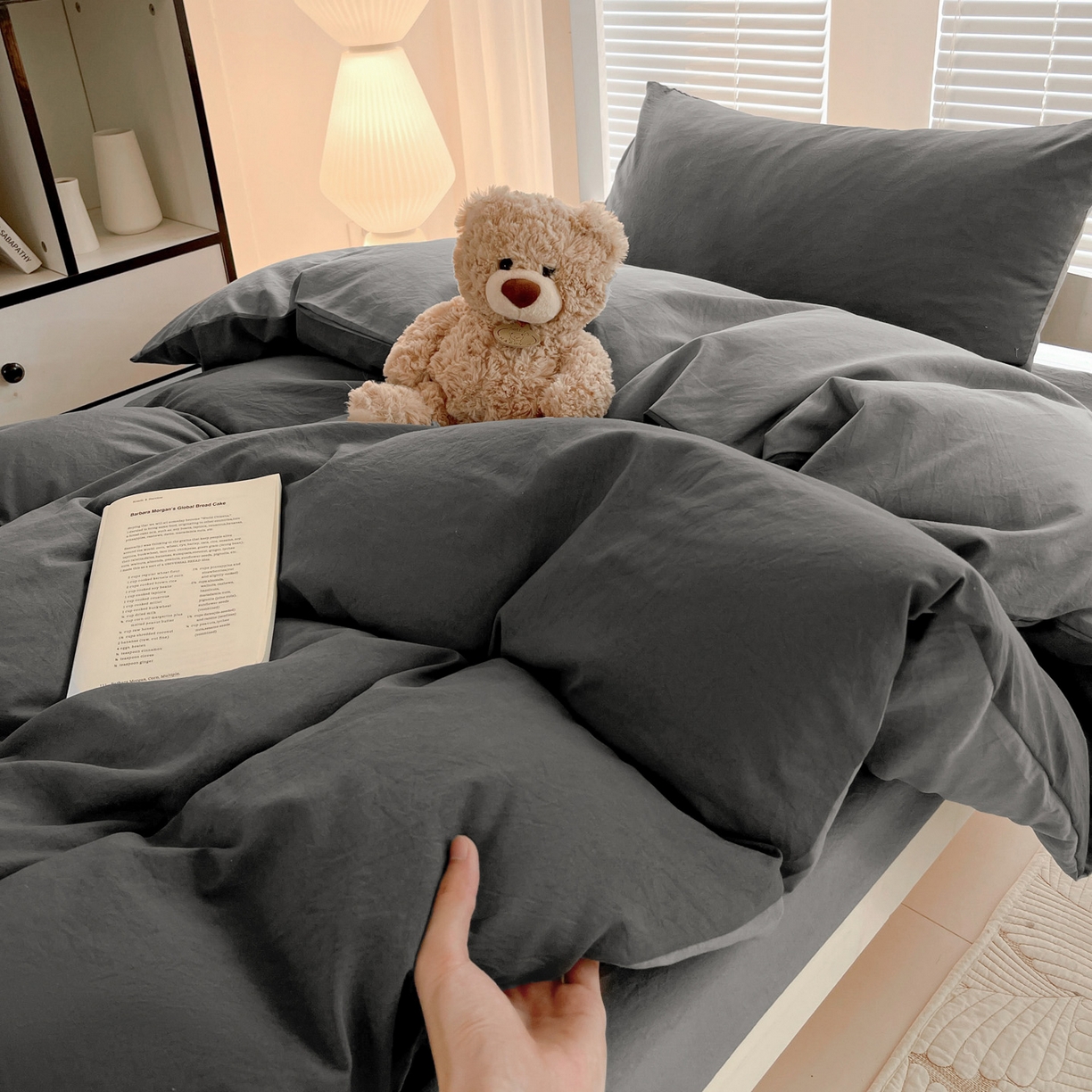 91家纺网 家纺一手货源 找家纺 纽缦家纺 2025新款纯色双拼水洗亲柔棉三件套宿舍三件套上下铺三件套 纯色双拼-深浅灰