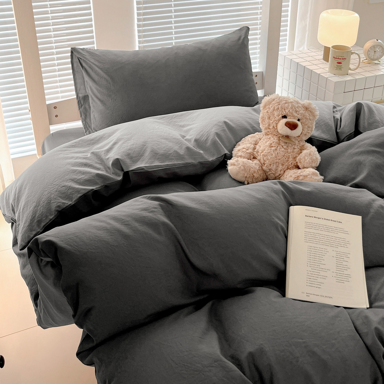 91家纺网 家纺一手货源 找家纺 纽缦家纺 2025新款纯色双拼水洗亲柔棉三件套宿舍三件套上下铺三件套 纯色双拼-深浅灰