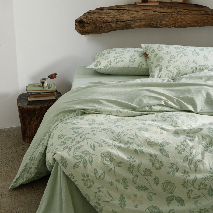 羚羊语家纺 2025新款A类棉麻高支密原生棉花亚麻四件套复古色织数码印花文艺风绉绉汉麻亚麻自 手写信