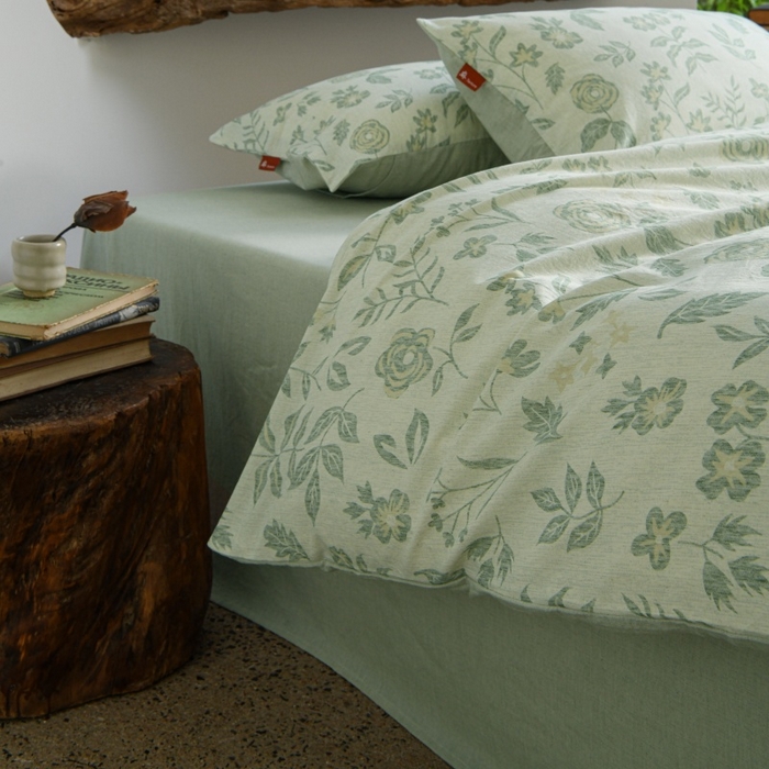 91家纺网 家纺一手货源 找家纺 羚羊语家纺 2025新款A类棉麻高支密原生棉花亚麻四件套复古色织数码印花文艺风绉绉汉麻亚麻自 手写信