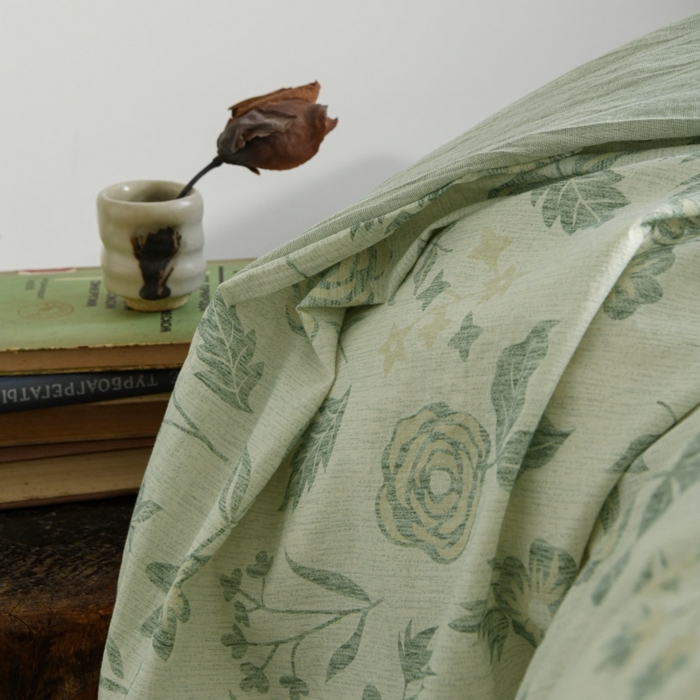 91家纺网 家纺一手货源 找家纺 羚羊语家纺 2025新款A类棉麻高支密原生棉花亚麻四件套复古色织数码印花文艺风绉绉汉麻亚麻自 手写信