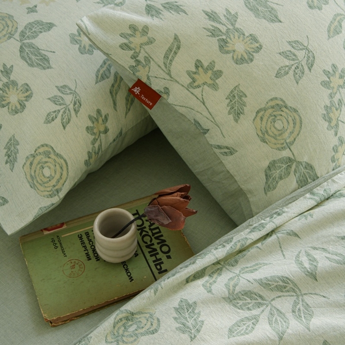 91家纺网 家纺一手货源 找家纺 羚羊语家纺 2025新款A类棉麻高支密原生棉花亚麻四件套复古色织数码印花文艺风绉绉汉麻亚麻自 手写信