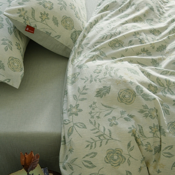 91家纺网 家纺一手货源 找家纺 羚羊语家纺 2025新款A类棉麻高支密原生棉花亚麻四件套复古色织数码印花文艺风绉绉汉麻亚麻自 手写信