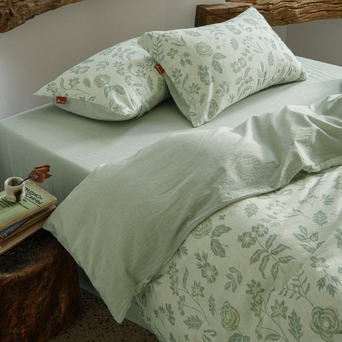 91家纺网 家纺一手货源 找家纺 羚羊语家纺 2025新款A类棉麻高支密原生棉花亚麻四件套复古色织数码印花文艺风绉绉汉麻亚麻自 手写信