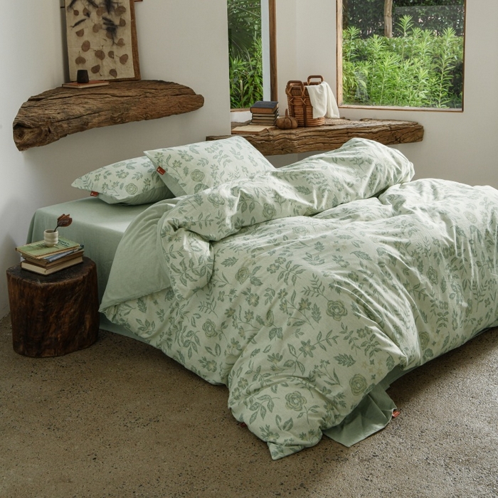 91家纺网 家纺一手货源 找家纺 羚羊语家纺 2025新款A类棉麻高支密原生棉花亚麻四件套复古色织数码印花文艺风绉绉汉麻亚麻自 手写信