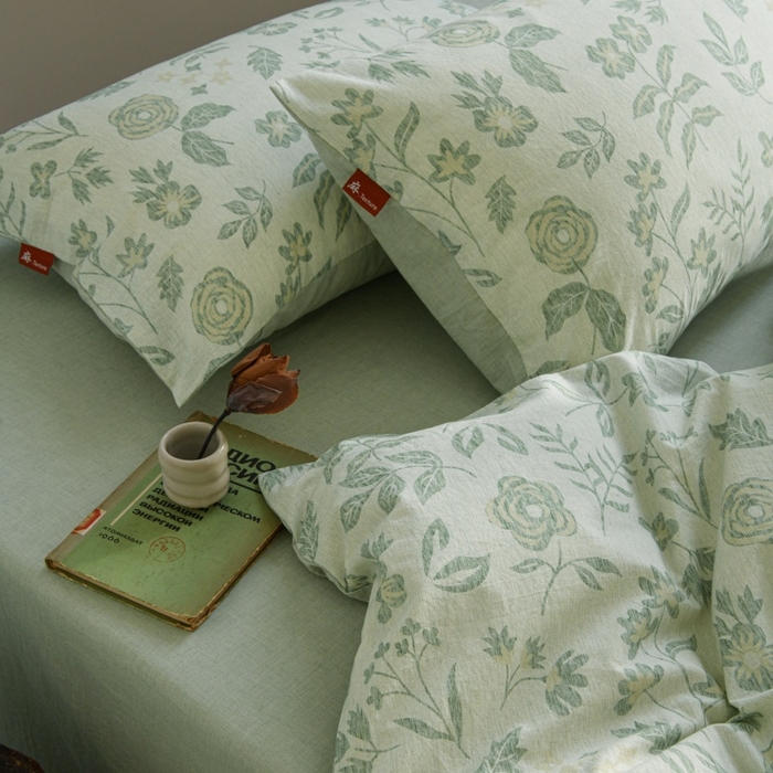 91家纺网 家纺一手货源 找家纺 羚羊语家纺 2025新款A类棉麻高支密原生棉花亚麻四件套复古色织数码印花文艺风绉绉汉麻亚麻自 手写信