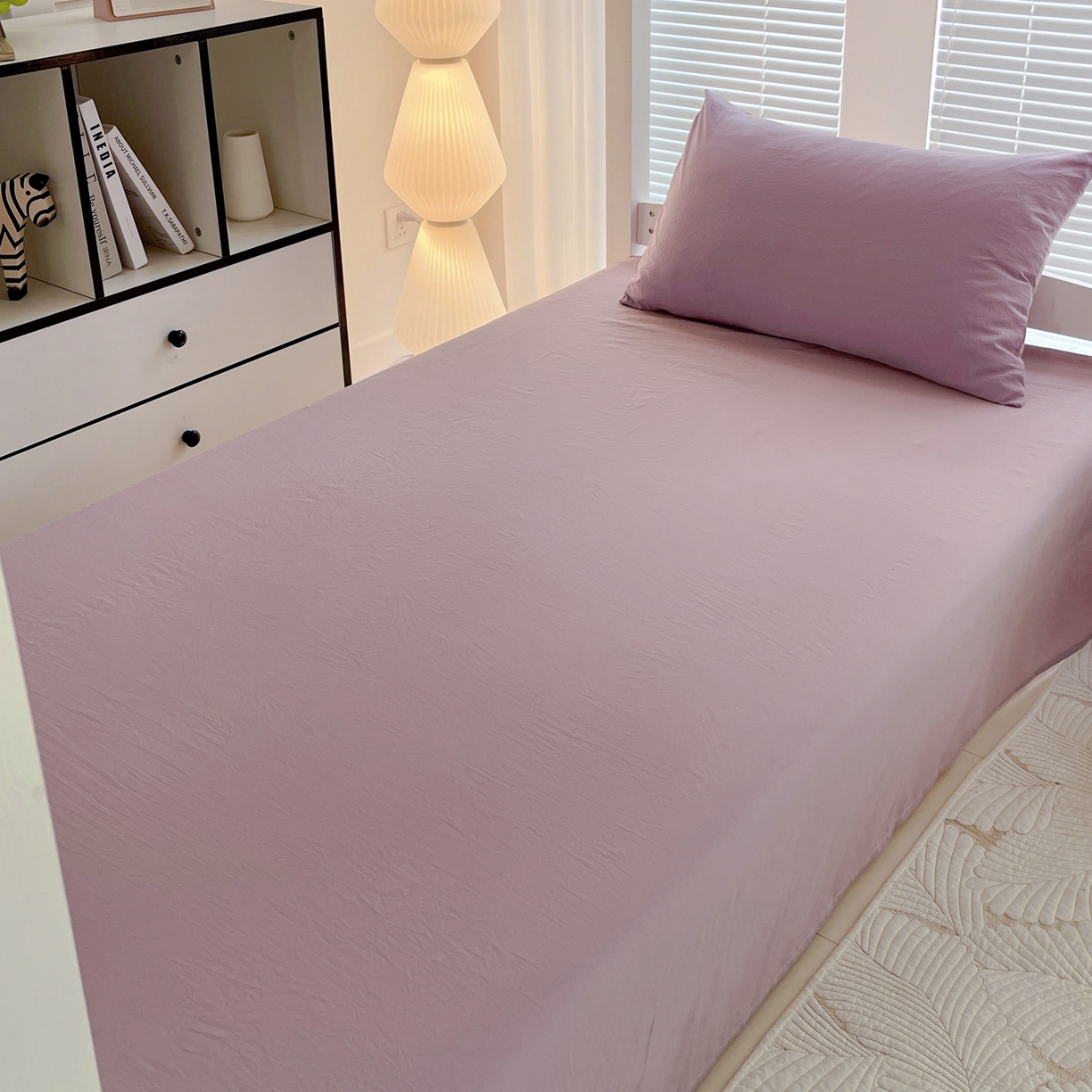 91家纺网 家纺一手货源 找家纺 纽缦家纺 2025新款纯色双拼水洗亲柔棉三件套宿舍三件套上下铺三件套 纯色双拼-深浅紫