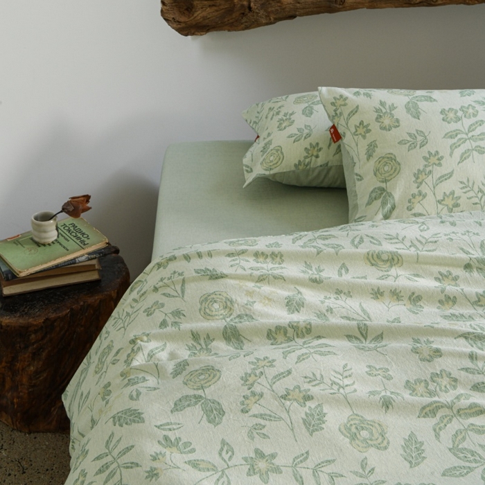 91家纺网 家纺一手货源 找家纺 羚羊语家纺 2025新款A类棉麻高支密原生棉花亚麻四件套复古色织数码印花文艺风绉绉汉麻亚麻自 手写信