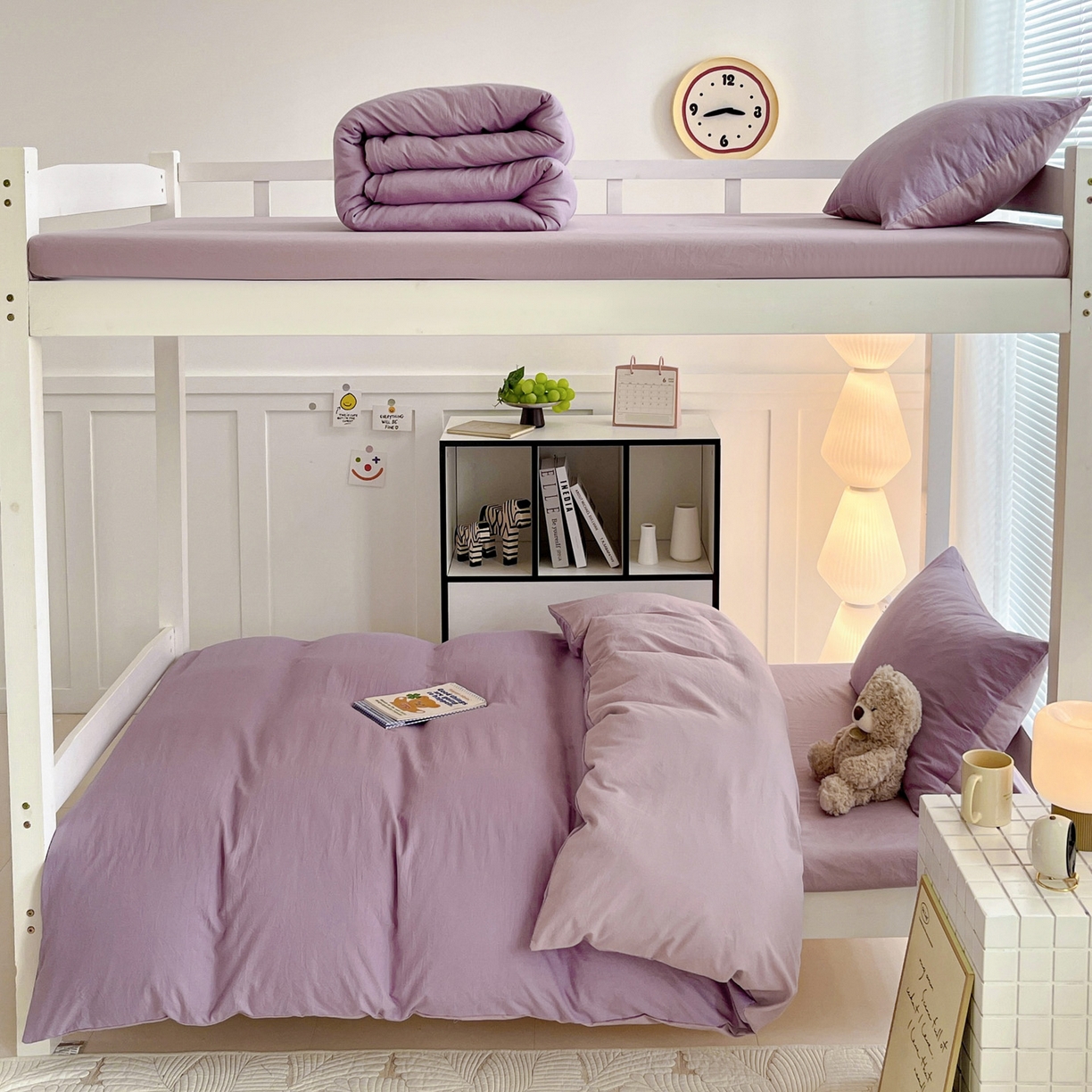 91家纺网 家纺一手货源 找家纺 纽缦家纺 2025新款纯色双拼水洗亲柔棉三件套宿舍三件套上下铺三件套 纯色双拼-深浅紫