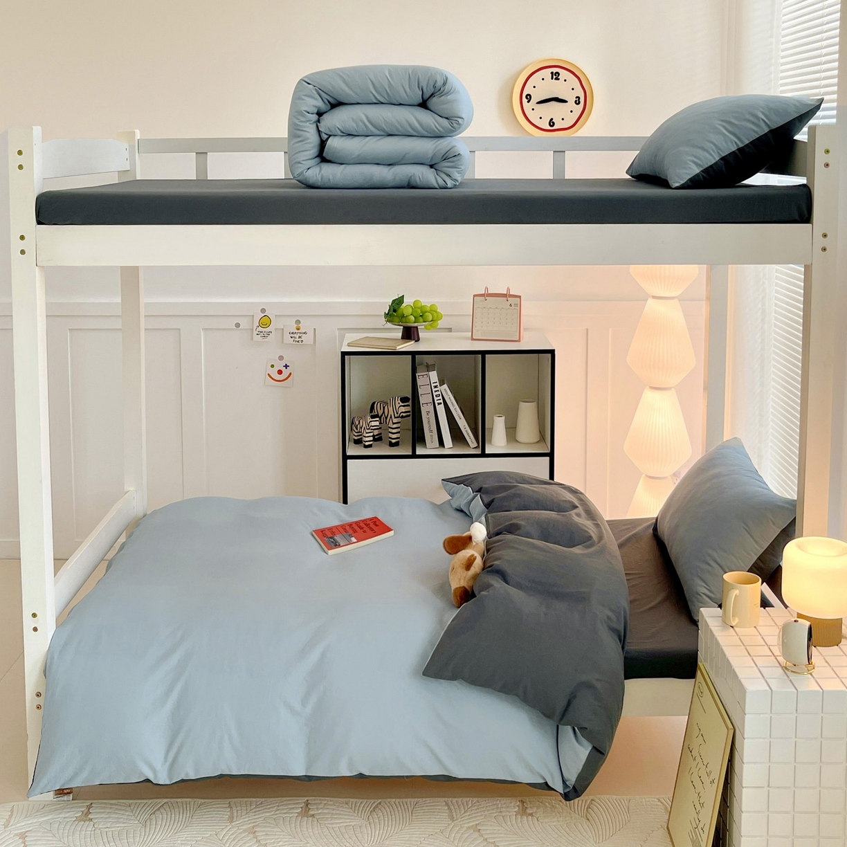 91家纺网 家纺一手货源 找家纺 纽缦家纺 2025新款纯色双拼水洗亲柔棉三件套宿舍三件套上下铺三件套 纯色双拼-天蓝灰