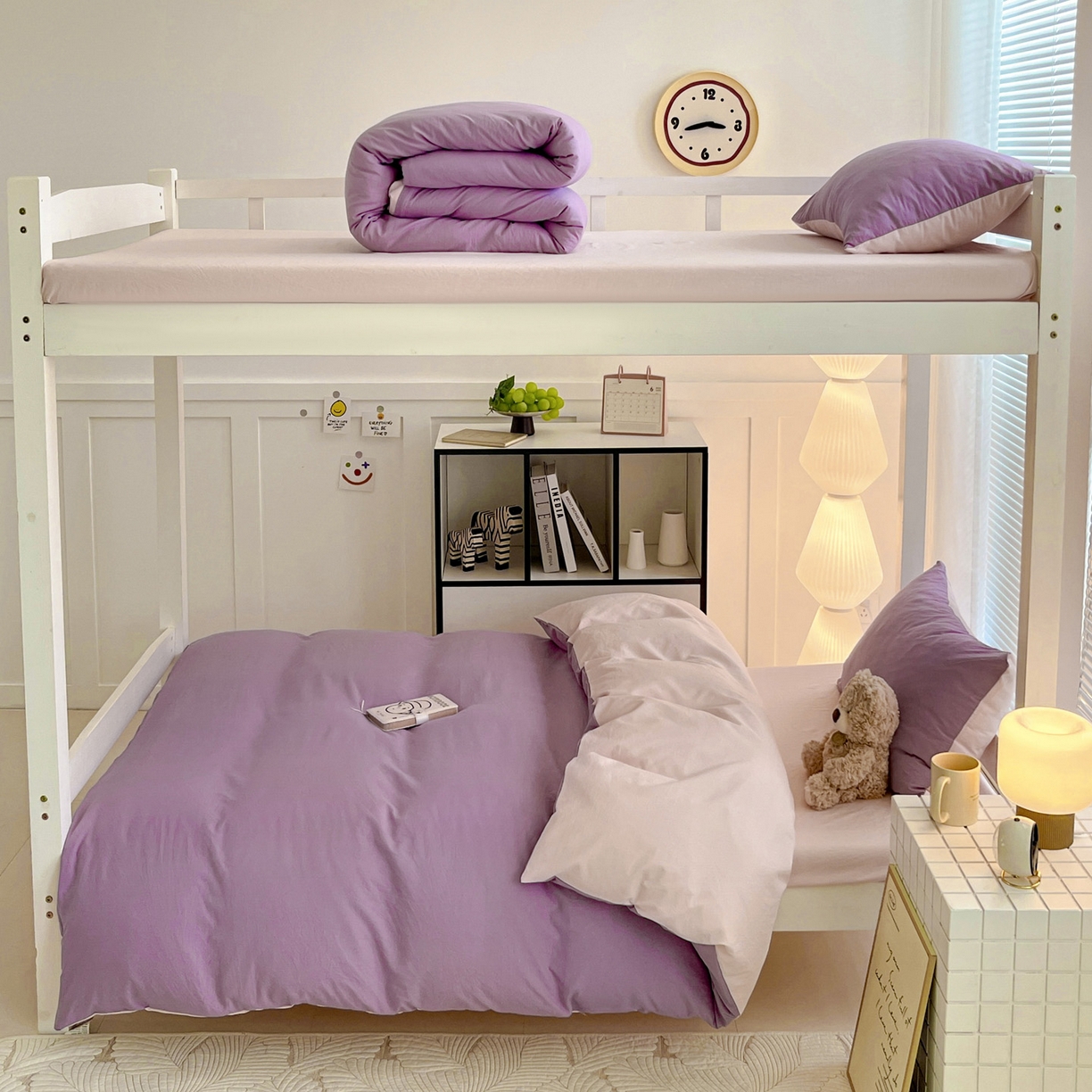 91家纺网 家纺一手货源 找家纺 纽缦家纺 2025新款纯色双拼水洗亲柔棉三件套宿舍三件套上下铺三件套 纯色双拼-香芋粉