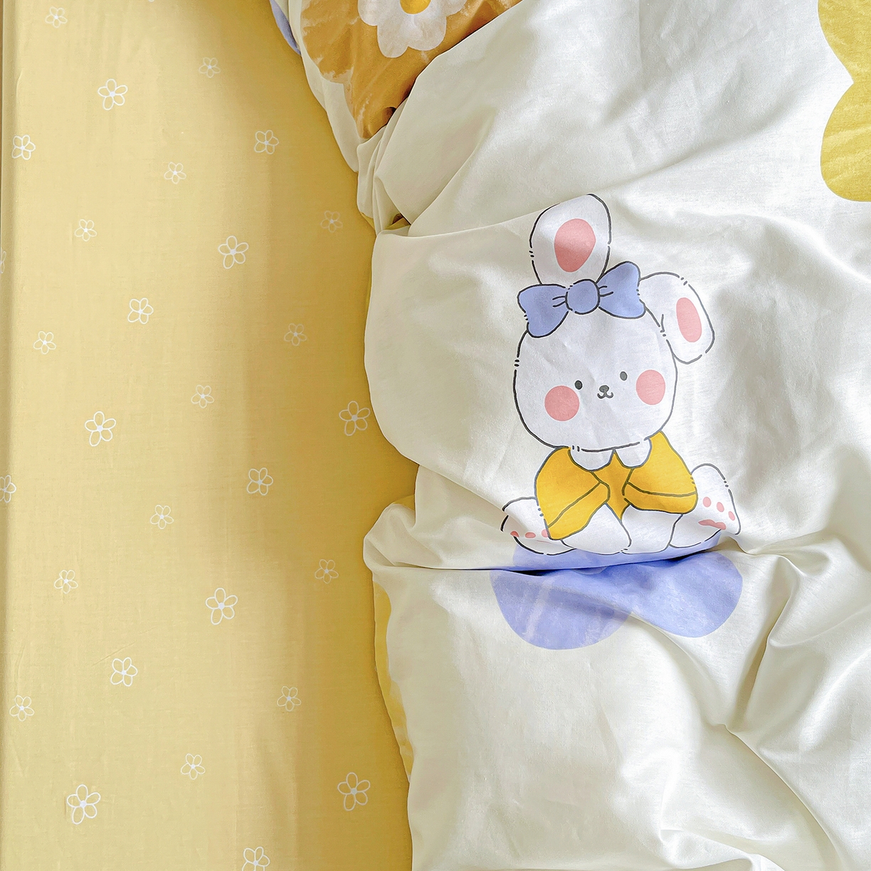 91家纺网 家纺一手货源 找家纺 恩泽家纺 2025新款加厚全棉纯棉印花系列被套单件-单被套 小兔花