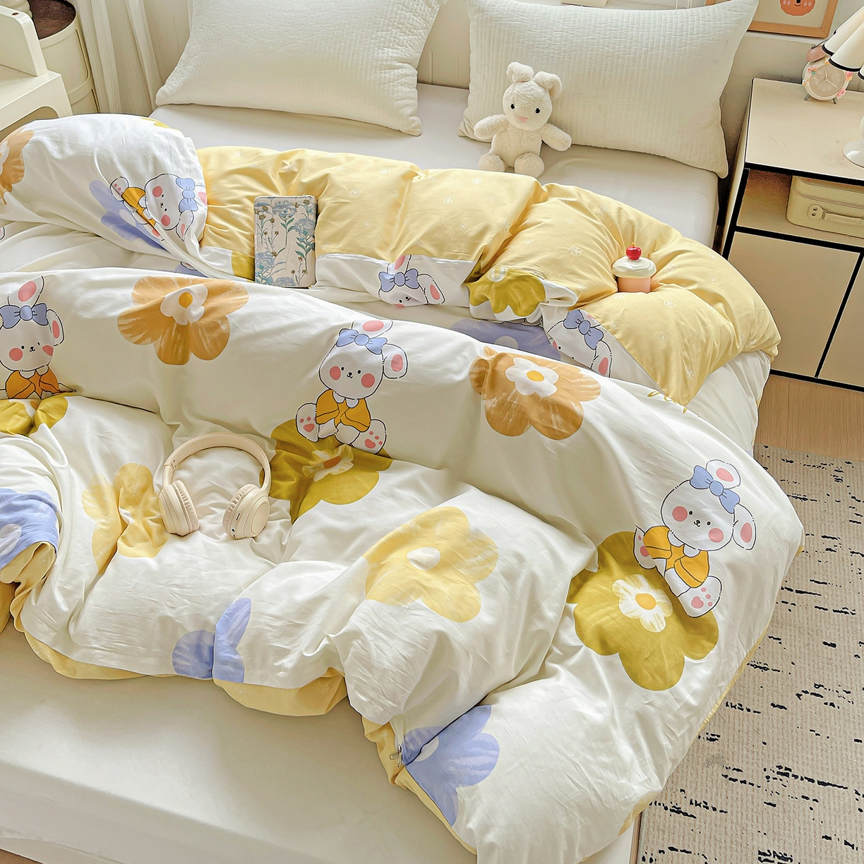 91家纺网 家纺一手货源 找家纺 恩泽家纺 2025新款加厚全棉纯棉印花系列被套单件-单被套 小兔花