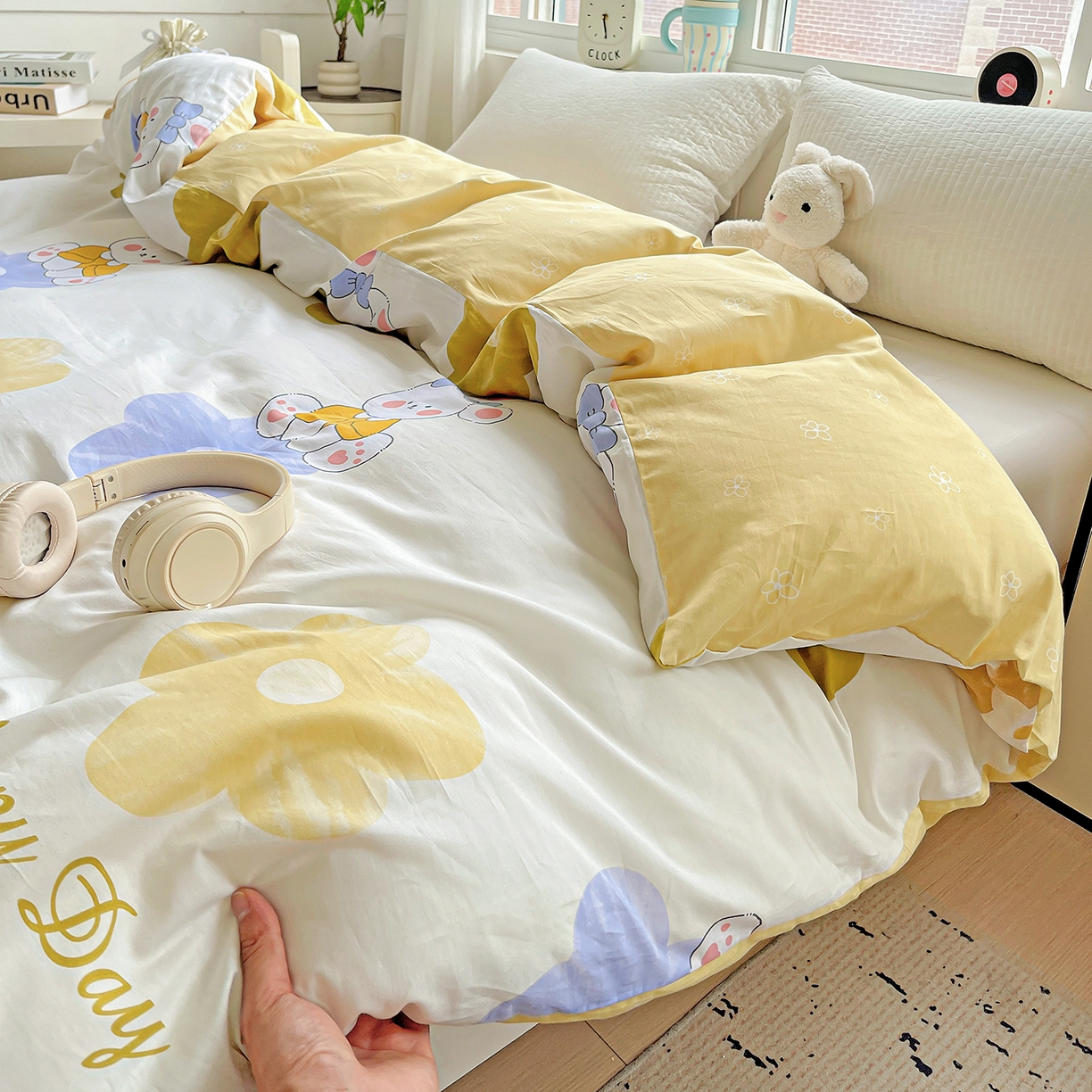 91家纺网 家纺一手货源 找家纺 恩泽家纺 2025新款加厚全棉纯棉印花系列被套单件-单被套 小兔花