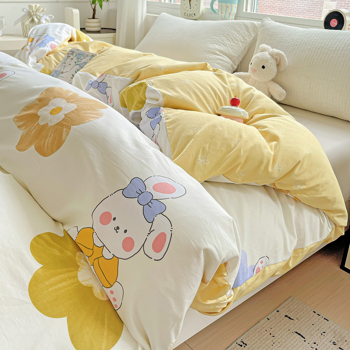 91家纺网 家纺一手货源 找家纺 恩泽家纺 2025新款加厚全棉纯棉印花系列被套单件-单被套 小兔花