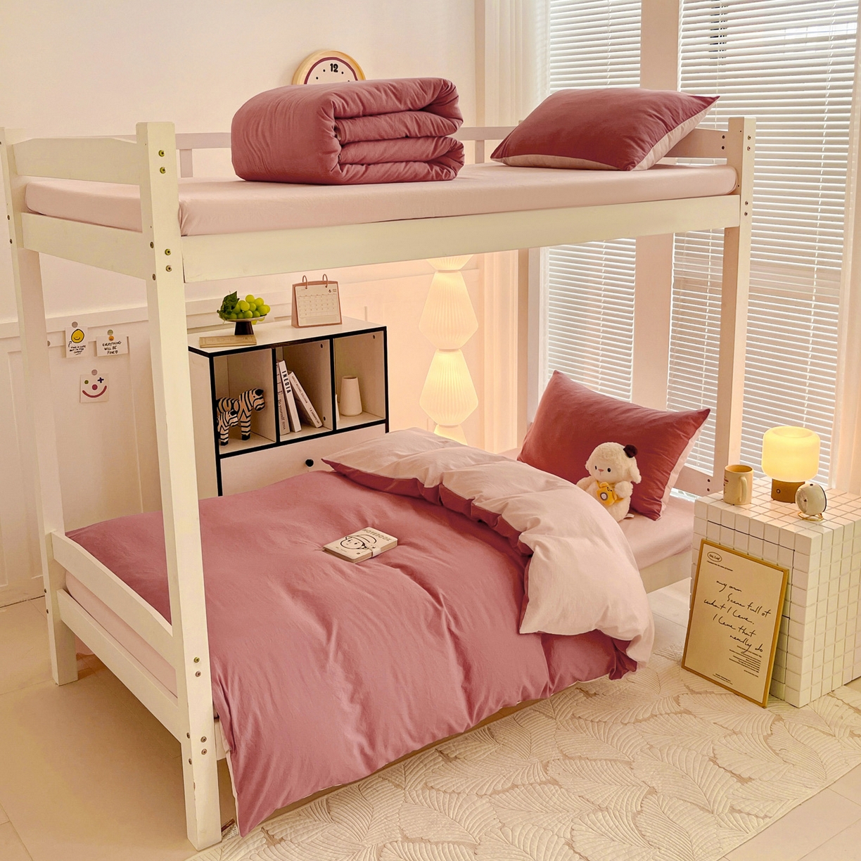 纽缦家纺 2025新款纯色双拼水洗亲柔棉三件套宿舍三件套上下铺三件套 纯色双拼-砖红粉