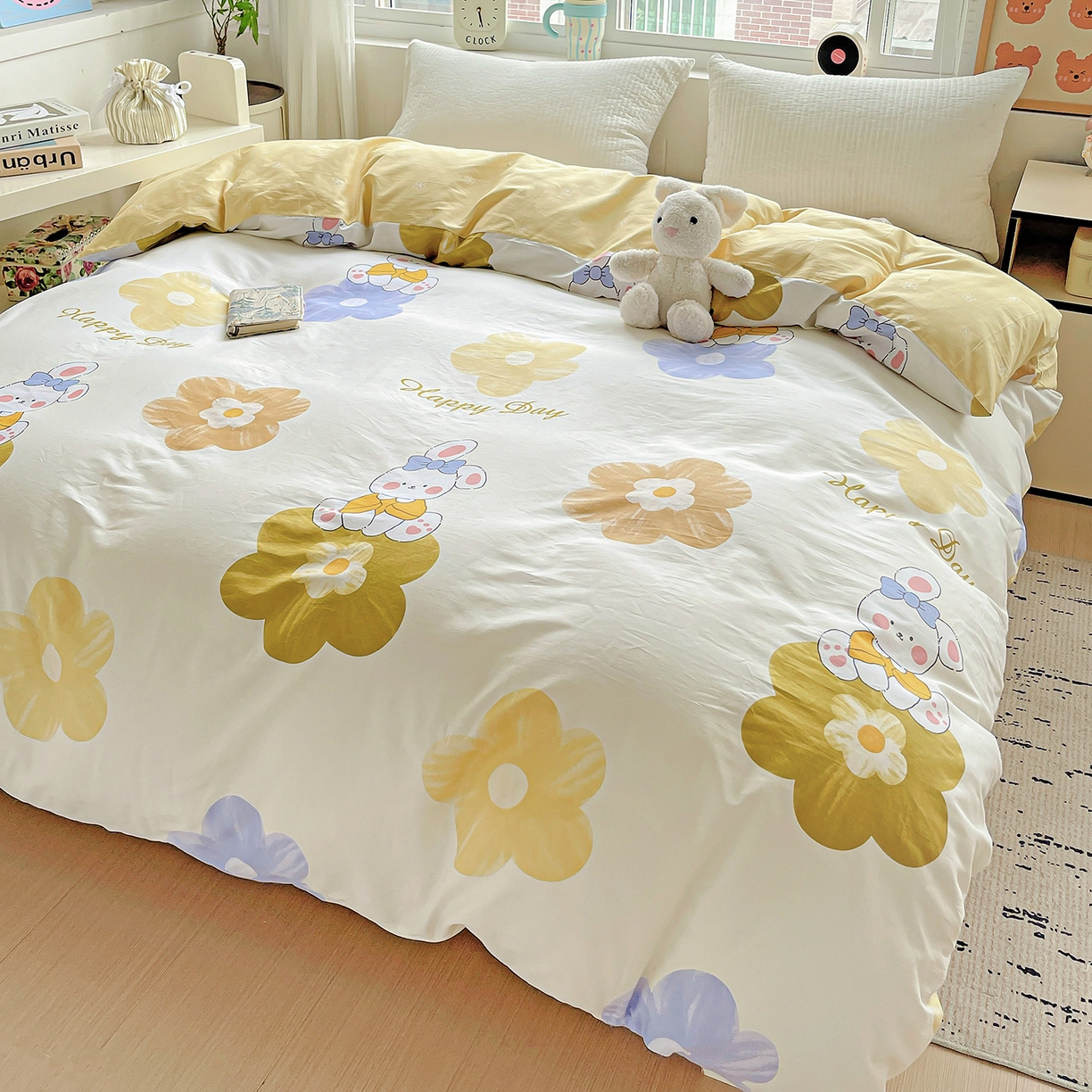 91家纺网 家纺一手货源 找家纺 恩泽家纺 2025新款加厚全棉纯棉印花系列被套单件-单被套 小兔花