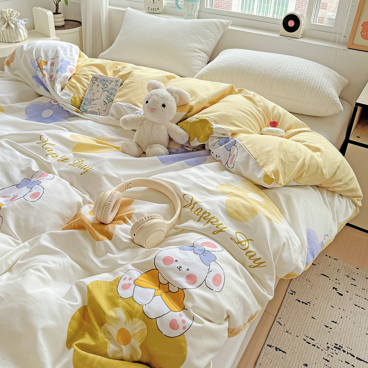 91家纺网 家纺一手货源 找家纺 恩泽家纺 2025新款加厚全棉纯棉印花系列被套单件-单被套 小兔花