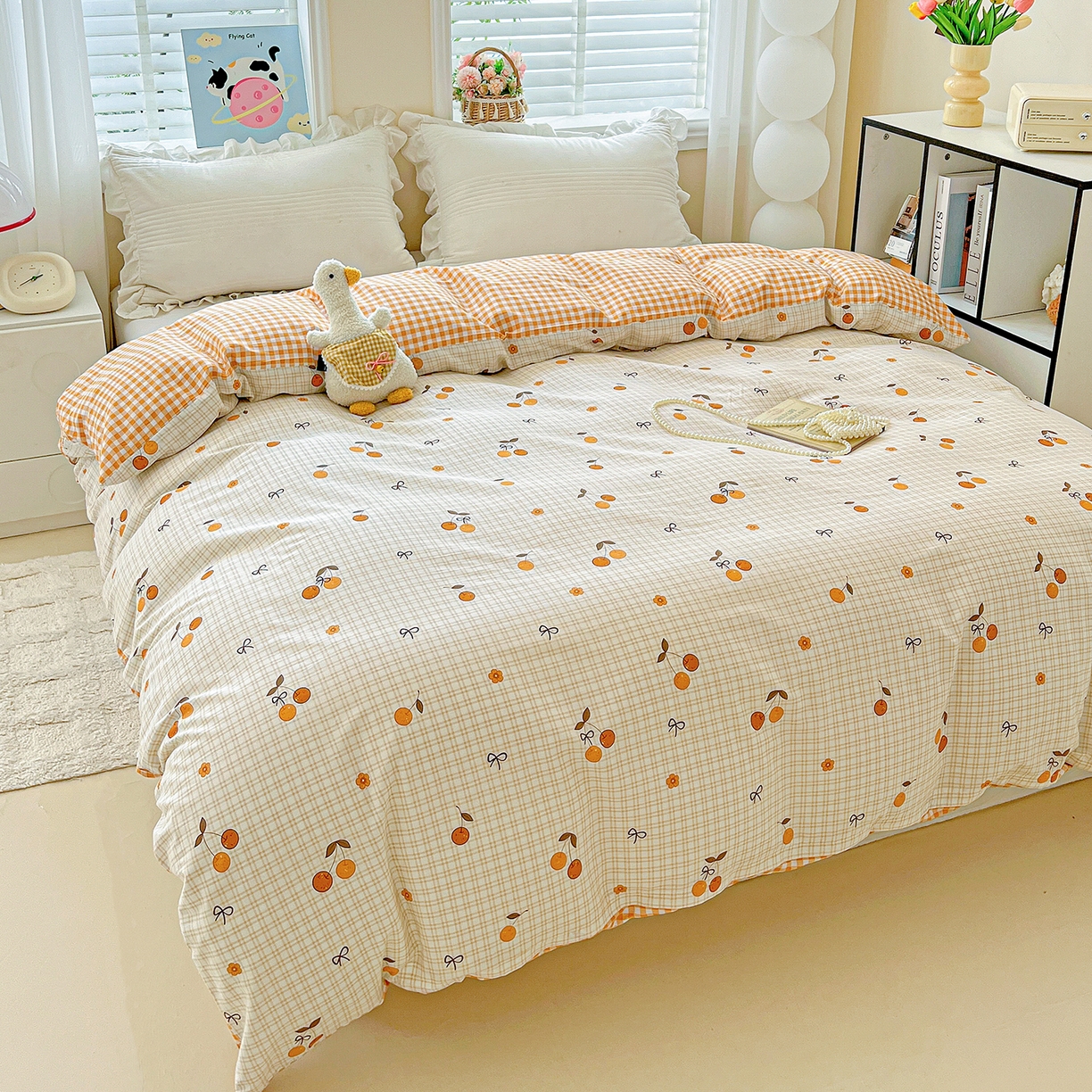 91家纺网 家纺一手货源 找家纺 恩泽家纺 2025新款加厚全棉纯棉印花系列被套单件-单被套 樱桃