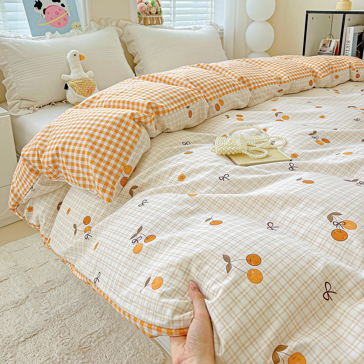 91家纺网 家纺一手货源 找家纺 恩泽家纺 2025新款加厚全棉纯棉印花系列被套单件-单被套 樱桃