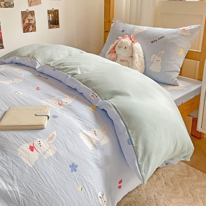 纽缦家纺 2025新款A类水洗棉学生宿舍三件套上下铺三件套 哈皮兔