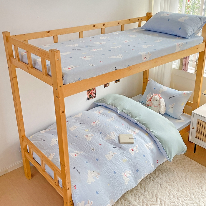 91家纺网 家纺一手货源 找家纺 纽缦家纺 2025新款A类水洗棉学生宿舍三件套上下铺三件套 哈皮兔