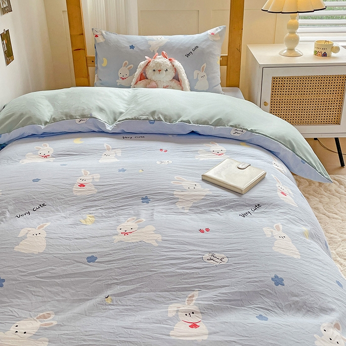 91家纺网 家纺一手货源 找家纺 纽缦家纺 2025新款A类水洗棉学生宿舍三件套上下铺三件套 哈皮兔