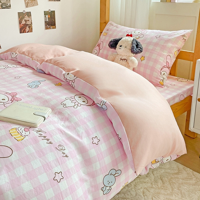 纽缦家纺 2025新款A类水洗棉学生宿舍三件套上下铺三件套 花田小兔