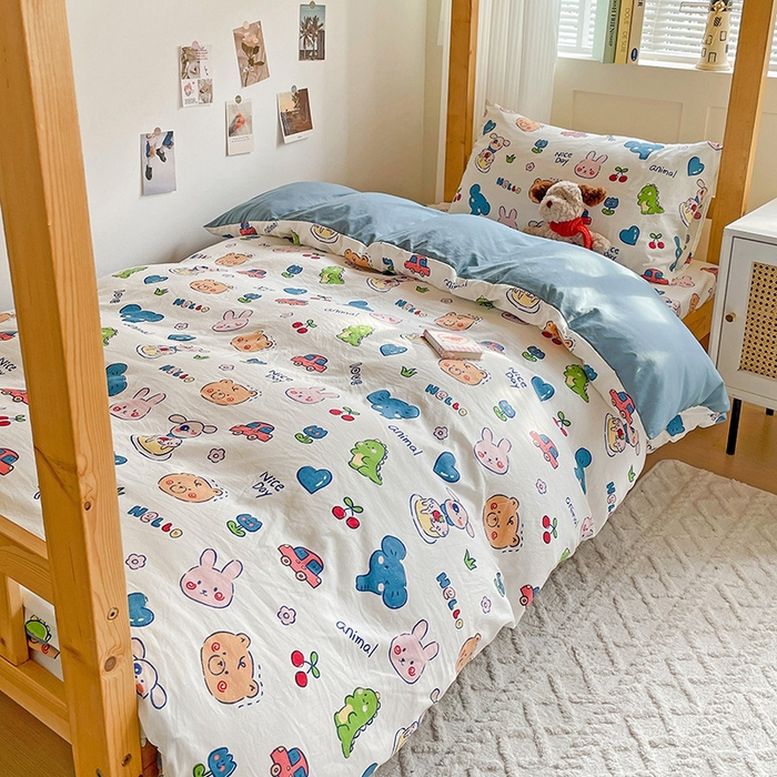 91家纺网 家纺一手货源 找家纺 纽缦家纺 2025新款A类水洗棉学生宿舍三件套上下铺三件套 狂欢派对