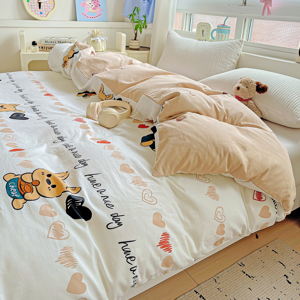 恩泽家纺 2025新款加厚全棉纯棉印花系列被套单件-单被套 元气狗狗