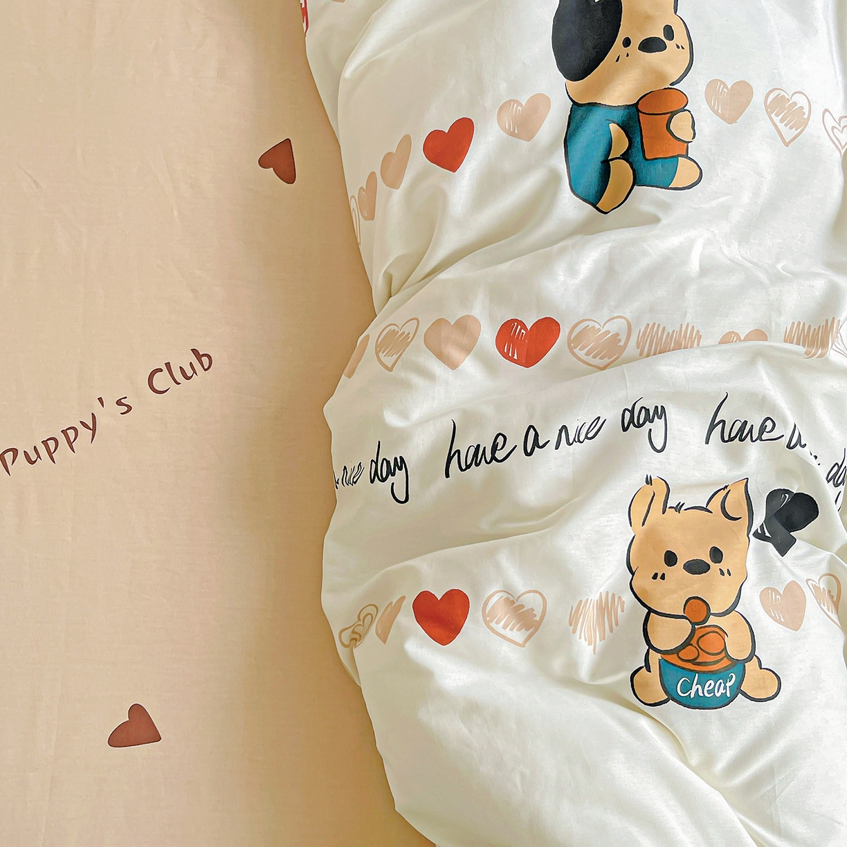 91家纺网 家纺一手货源 找家纺 恩泽家纺 2025新款加厚全棉纯棉印花系列被套单件-单被套 元气狗狗