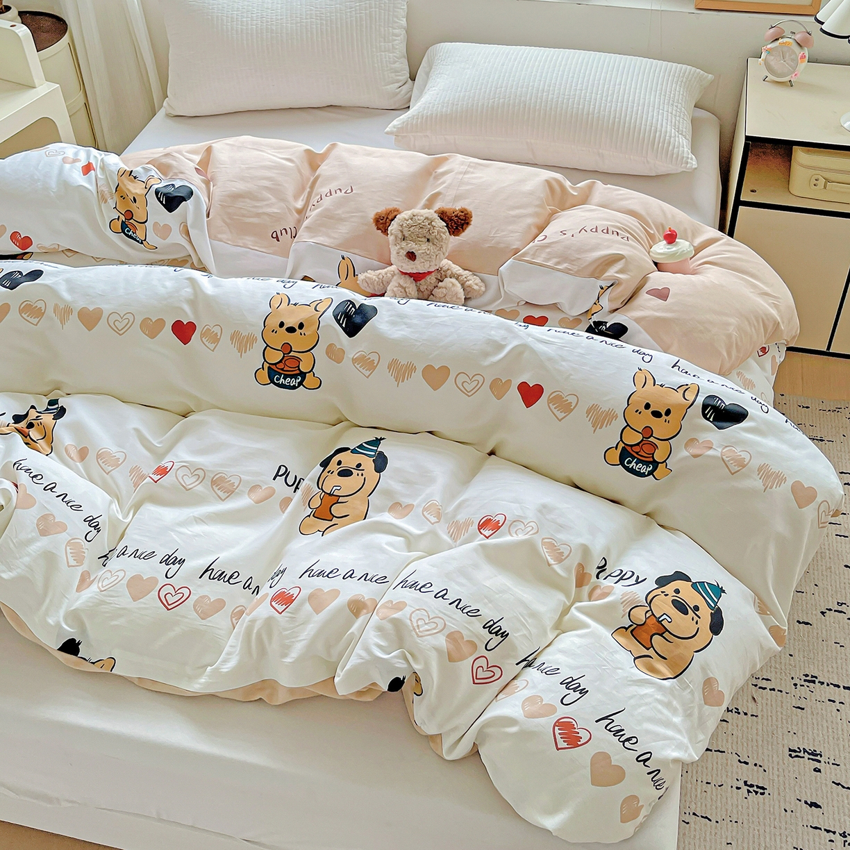 91家纺网 家纺一手货源 找家纺 恩泽家纺 2025新款加厚全棉纯棉印花系列被套单件-单被套 元气狗狗