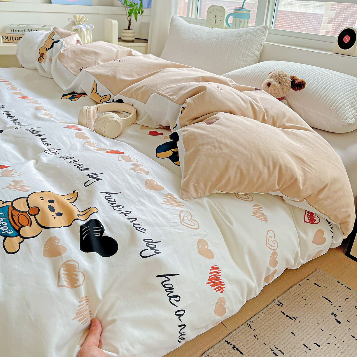 91家纺网 家纺一手货源 找家纺 恩泽家纺 2025新款加厚全棉纯棉印花系列被套单件-单被套 元气狗狗