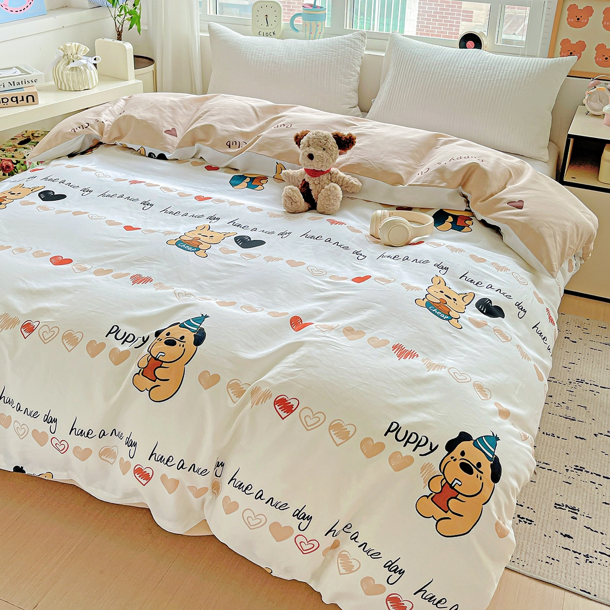 91家纺网 家纺一手货源 找家纺 恩泽家纺 2025新款加厚全棉纯棉印花系列被套单件-单被套 元气狗狗