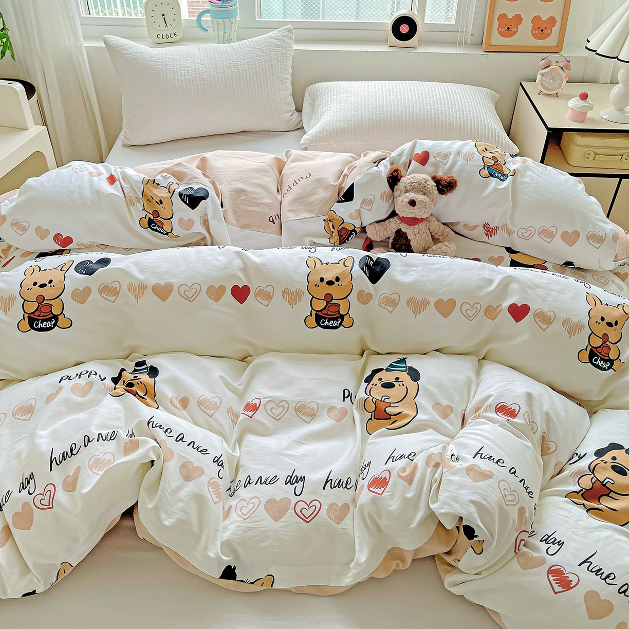 91家纺网 家纺一手货源 找家纺 恩泽家纺 2025新款加厚全棉纯棉印花系列被套单件-单被套 元气狗狗