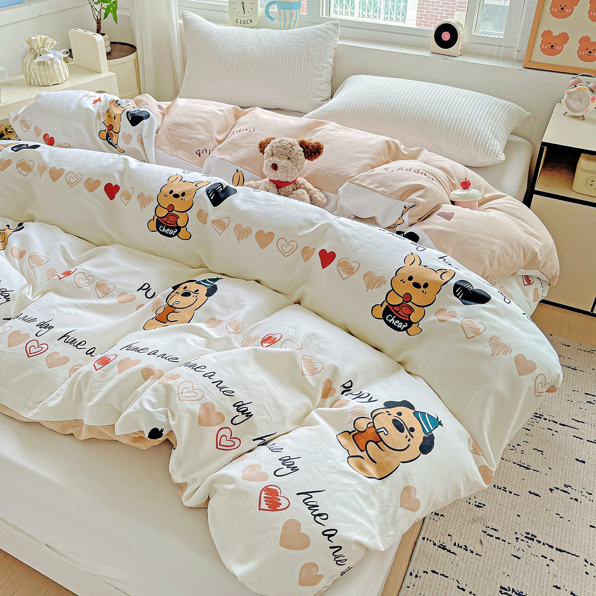 91家纺网 家纺一手货源 找家纺 恩泽家纺 2025新款加厚全棉纯棉印花系列被套单件-单被套 元气狗狗