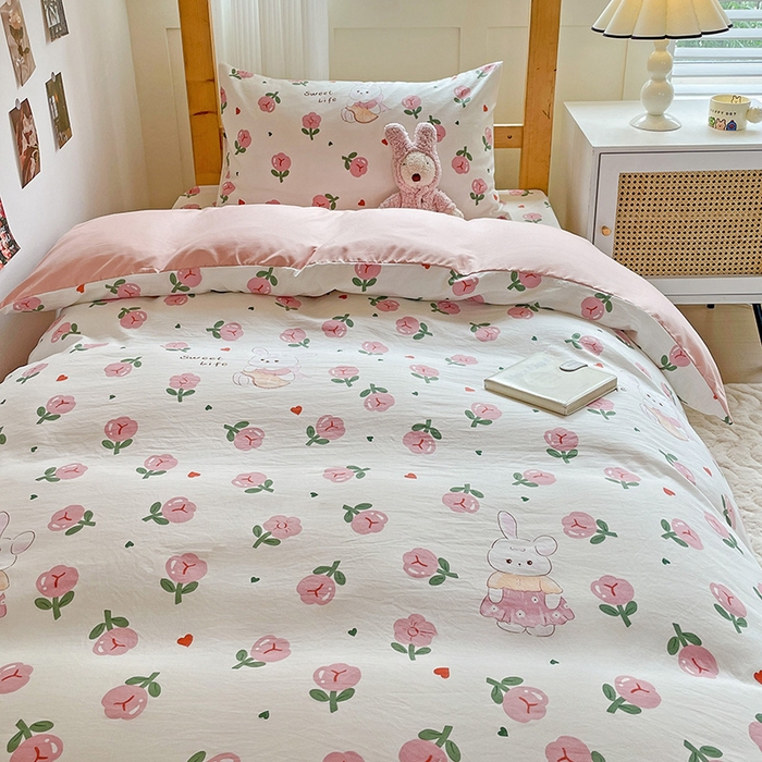 91家纺网 家纺一手货源 找家纺 纽缦家纺 2025新款A类水洗棉学生宿舍三件套上下铺三件套 曼塔玫瑰