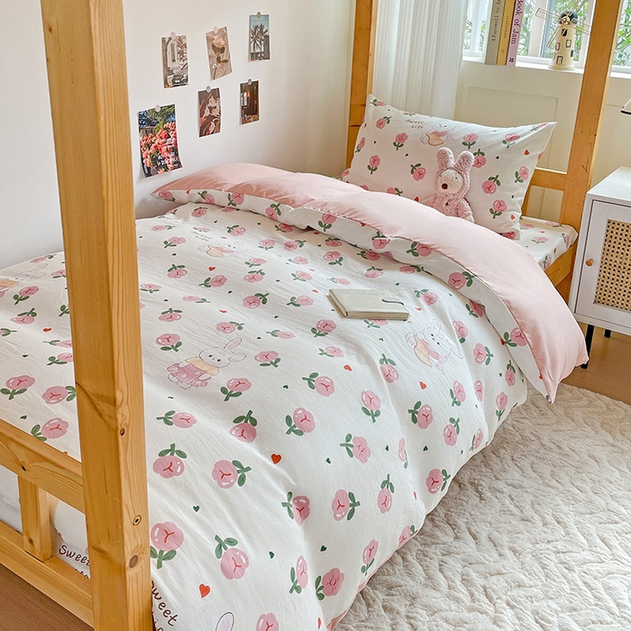 91家纺网 家纺一手货源 找家纺 纽缦家纺 2025新款A类水洗棉学生宿舍三件套上下铺三件套 曼塔玫瑰