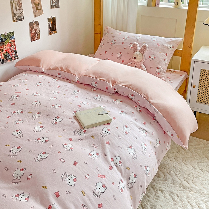 91家纺网 家纺一手货源 找家纺 纽缦家纺 2025新款A类水洗棉学生宿舍三件套上下铺三件套 糖果KT